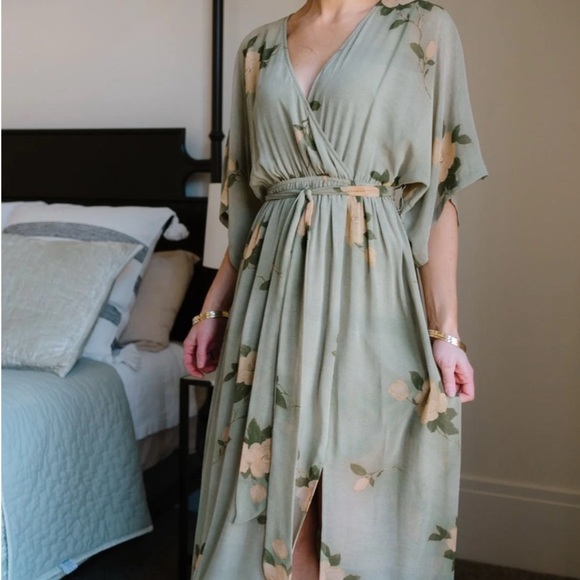Baltic Born Kia Kimono Maxi Dress - Olive Floral - Picture 2 of 5